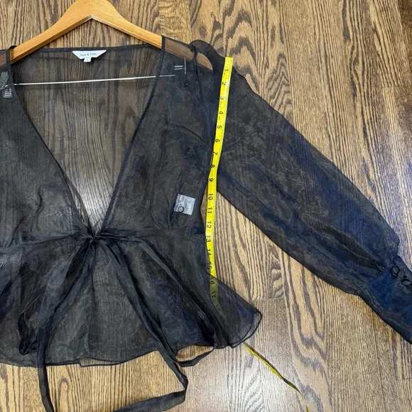 Parks & Fifth Sheer Overlay Tied Blouse - Picture 9 of 9